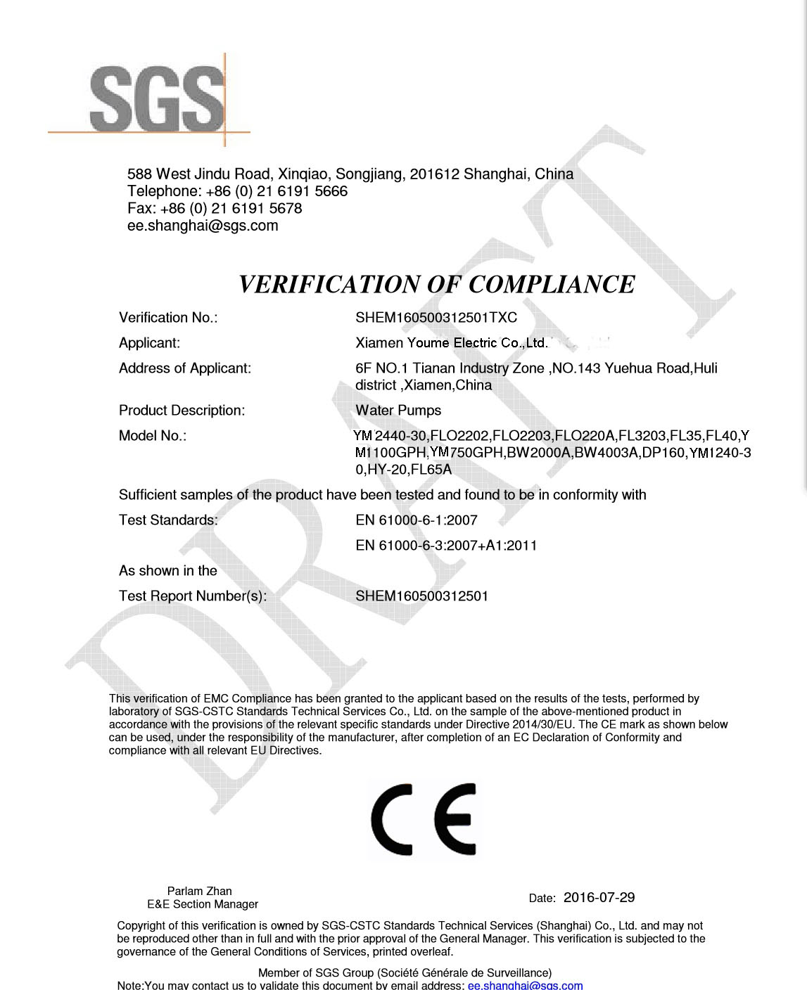 SGS tarafından CE / RoHs sertifikası alın